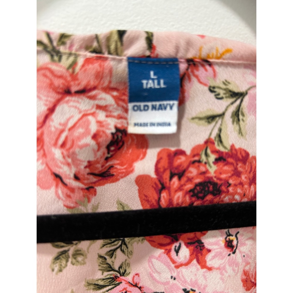 Old Navy Pink Floral Ruffle V-Neck Peplum Tie Front Blouse Long Sleeve Tall L - Picture 3 of 11